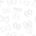 Seamless pattern bows graphics black and white coloring vector illustration